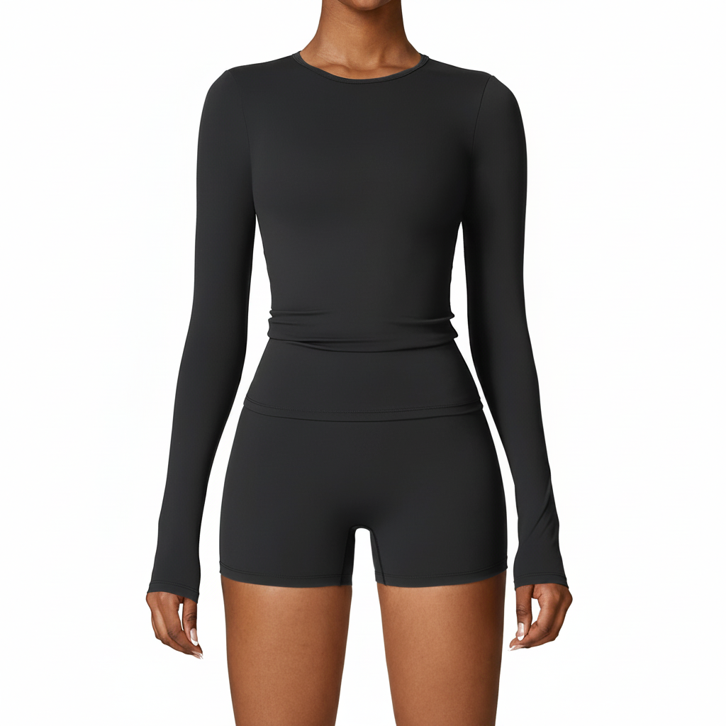 Women's Yoga Suit – Long Sleeve Top & High-Waist Shorts Leggings Set