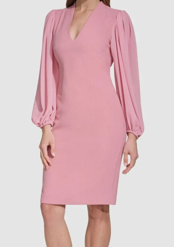 Vince Camuto Stretch Crepe Bodycon Dress with Chiffon Balloon Sleeves Dress