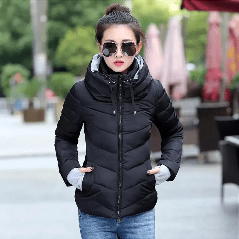 Women's Short Zip-Up Padded Hooded Jacket