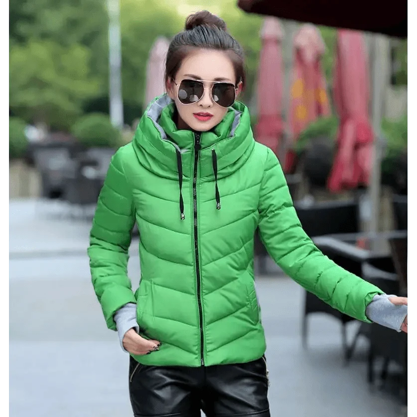 Women's Short Zip-Up Padded Hooded Jacket