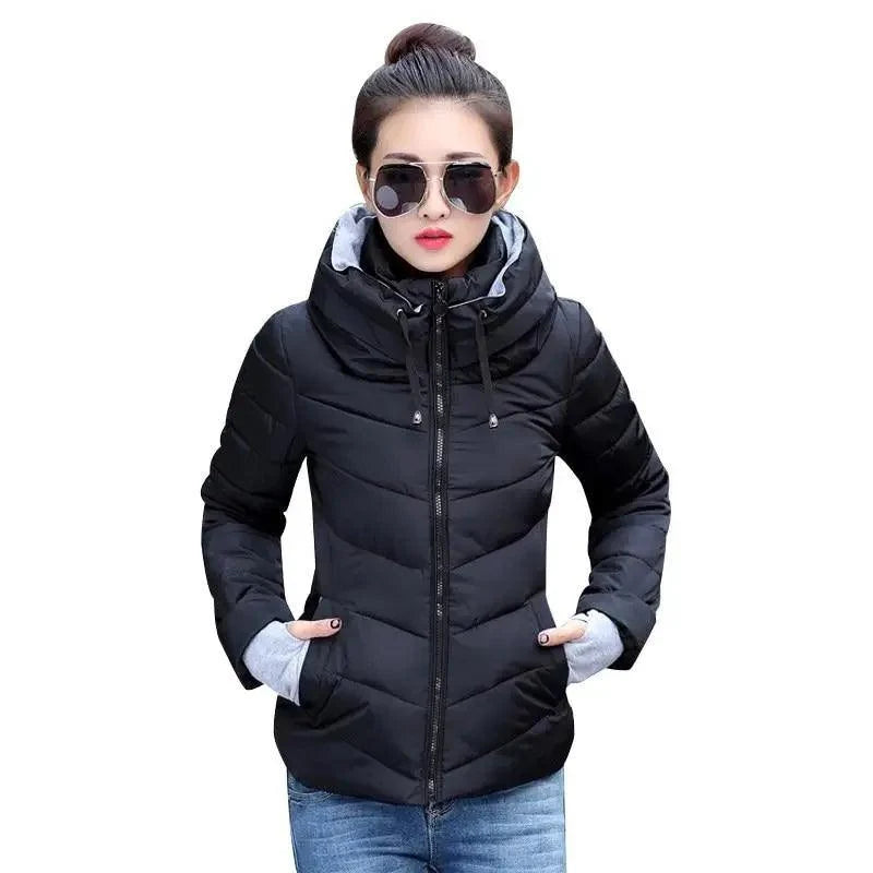 Women's Short Zip-Up Padded Hooded Jacket