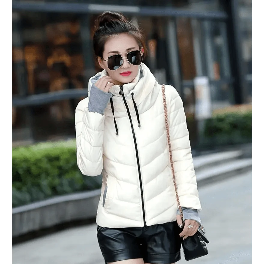 Women's Short Zip-Up Padded Hooded Jacket