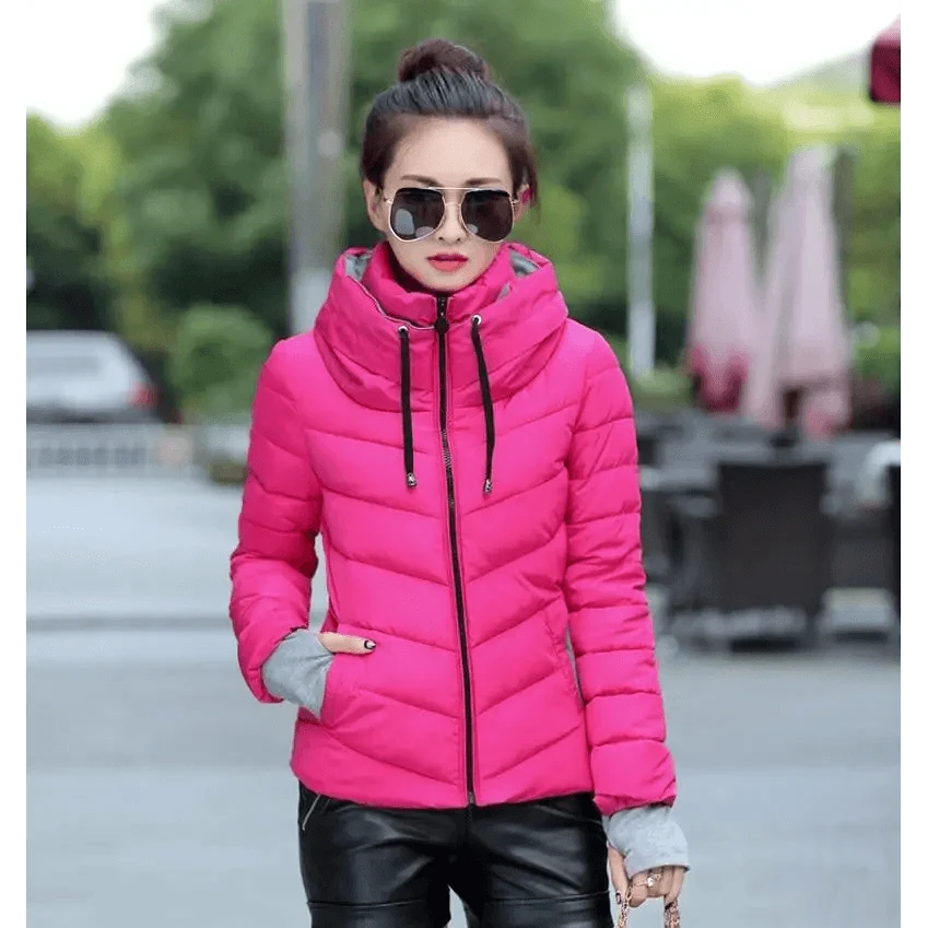 Women's Short Zip-Up Padded Hooded Jacket