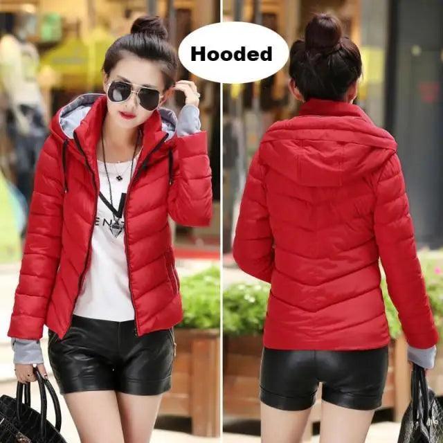 Women's Short Zip-Up Padded Hooded Jacket