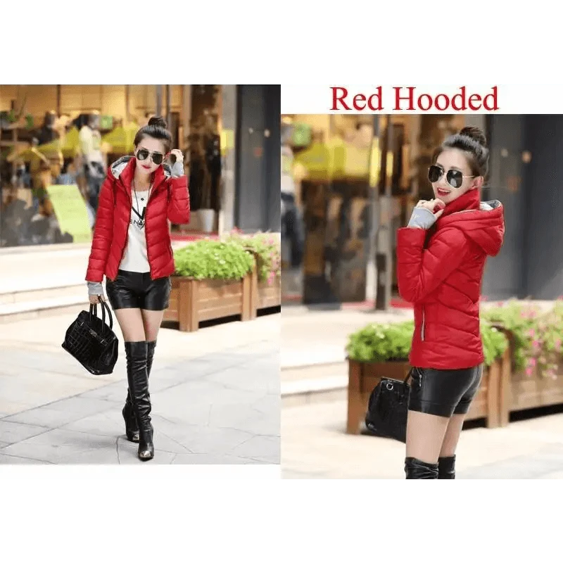 Women's Short Zip-Up Padded Hooded Jacket
