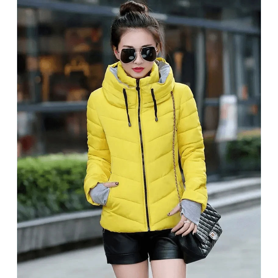 Women's Short Zip-Up Padded Hooded Jacket