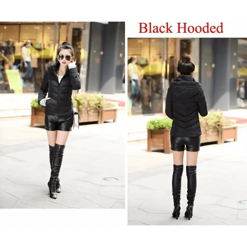 Women's Short Zip-Up Padded Hooded Jacket