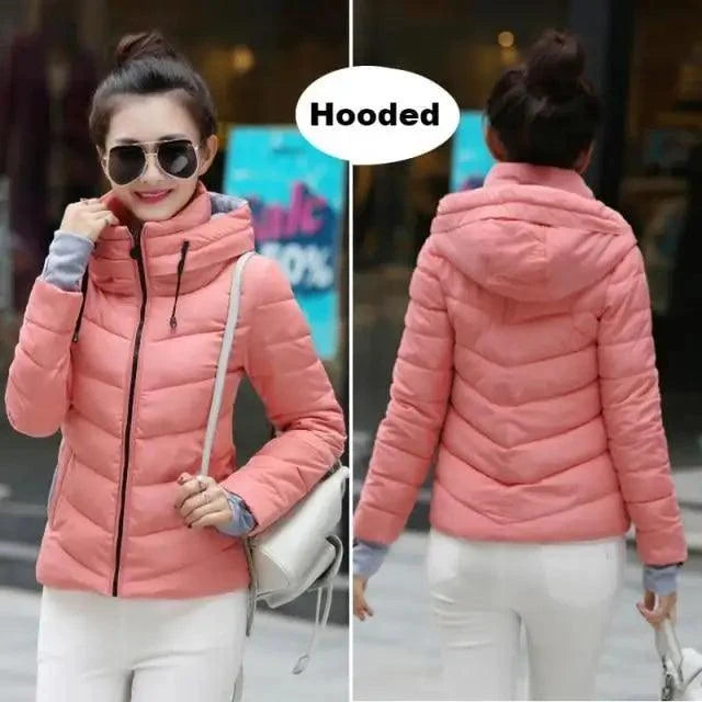 Women's Short Zip-Up Padded Hooded Jacket