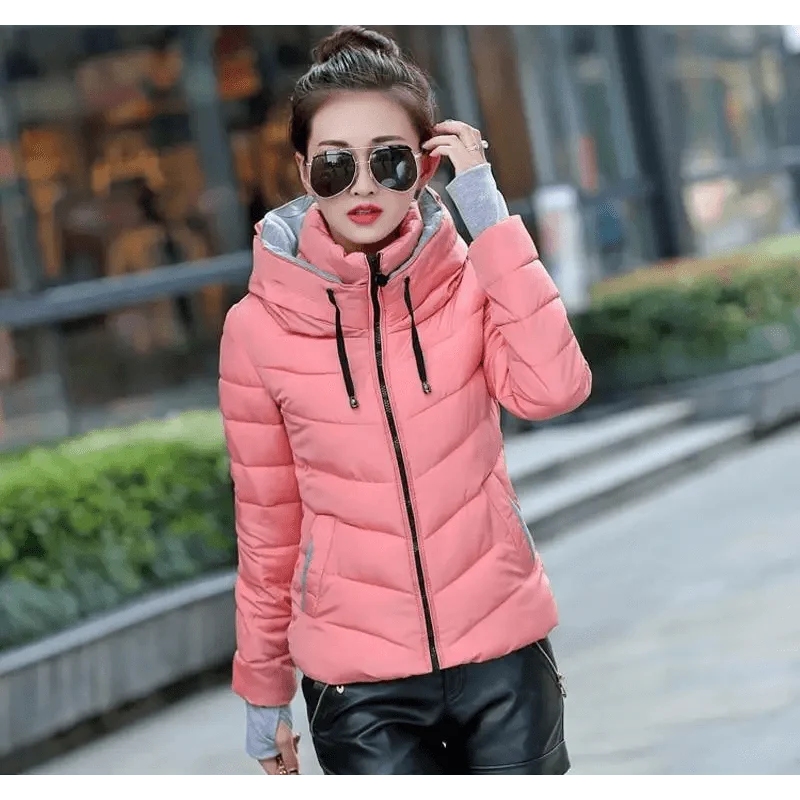 Women's Short Zip-Up Padded Hooded Jacket
