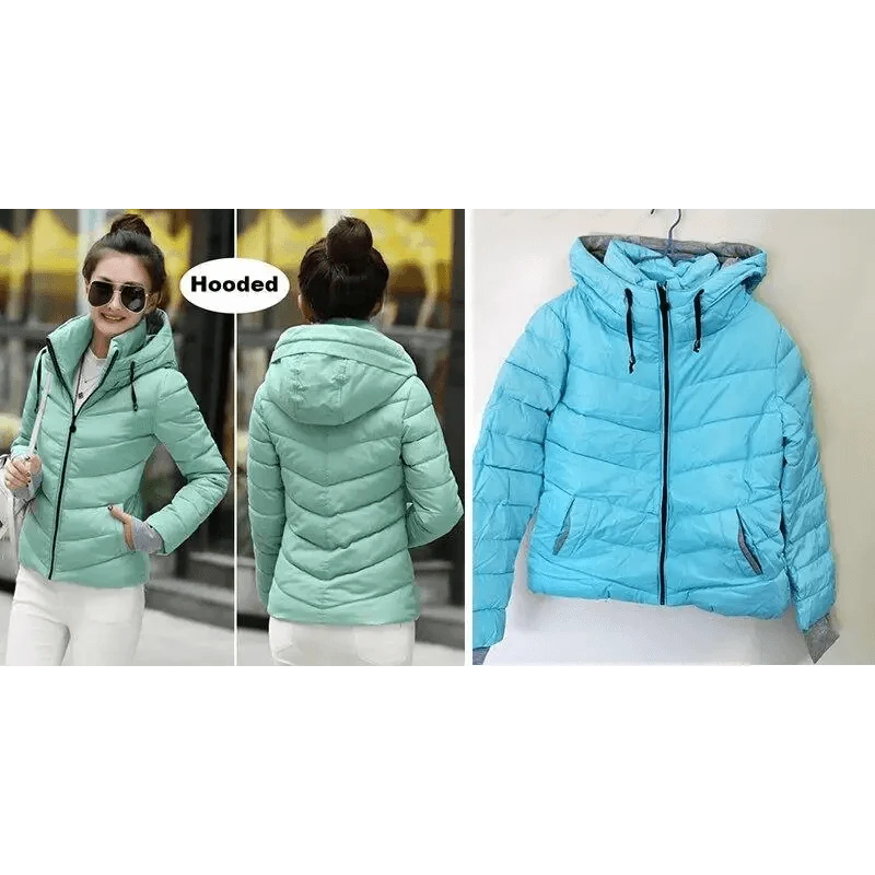 Women's Short Zip-Up Padded Hooded Jacket
