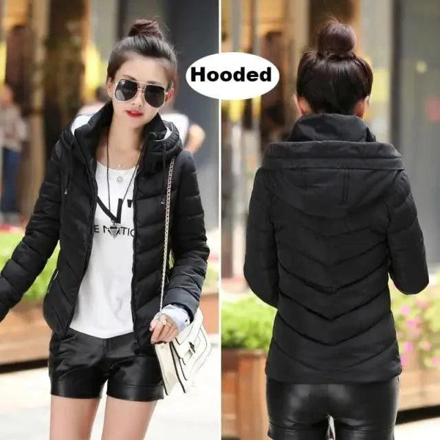 Women's Short Zip-Up Padded Hooded Jacket