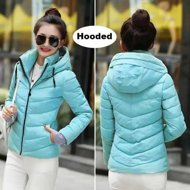 Women's Short Zip-Up Padded Hooded Jacket
