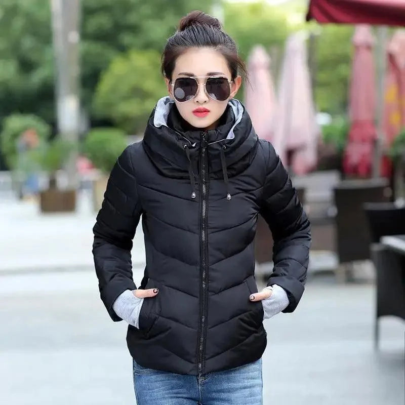 Women's Short Zip-Up Padded Hooded Jacket