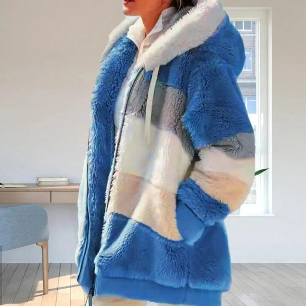 Women's Plus Size Color Block Hooded Coat