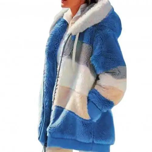 Women's Plus Size Color Block Hooded Coat