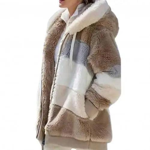 Women's Plus Size Color Block Hooded Coat