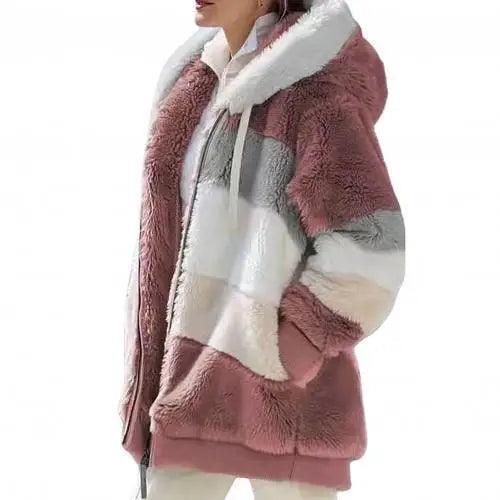 Women's Plus Size Color Block Hooded Coat