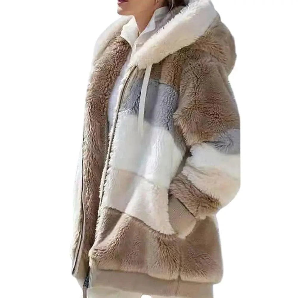 Women's Plus Size Color Block Hooded Coat