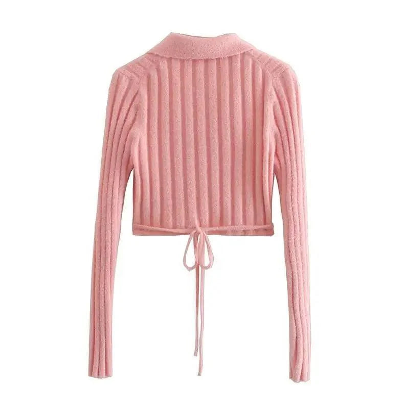 Unique Design Women's Sweater Solid Cross V-Neck Lace Up Bow Jumpers Long Sleeve Cardigan Female Spring Knitted Coat
