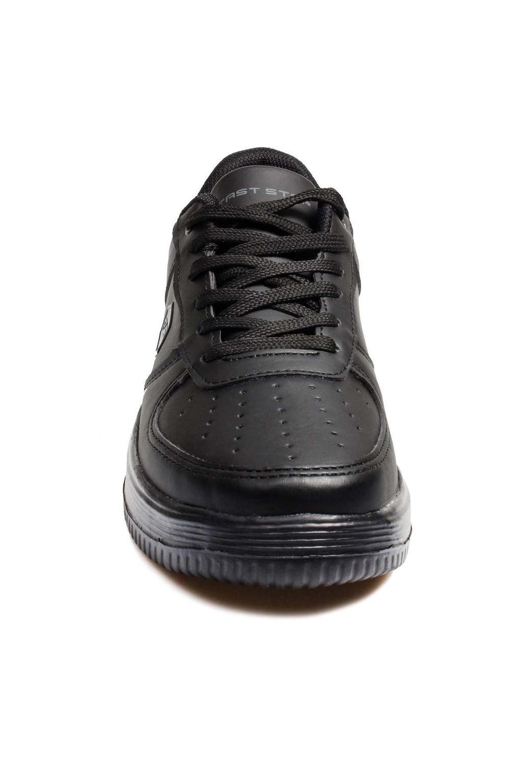 Men's Black Leather Low-Top Sneakers with Perforated Design - Wessi